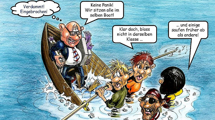 Cartoon of drowning boat