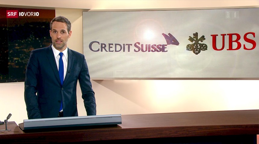 Scrren SRF 10 vor 10 with Logo Credit Suisse and UBS