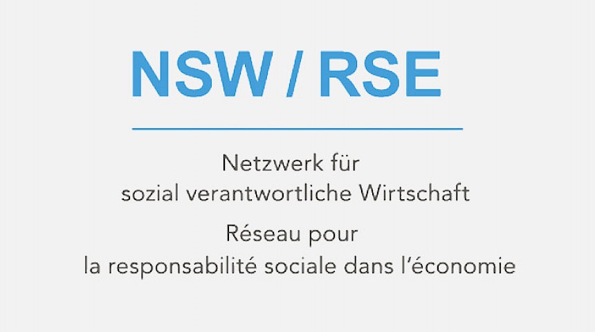 Logo NSW / RSE: Netzwerk für sozial verantwortliche Wirtschaft. Réseau pour la responsabilité sociale dans l'économie.